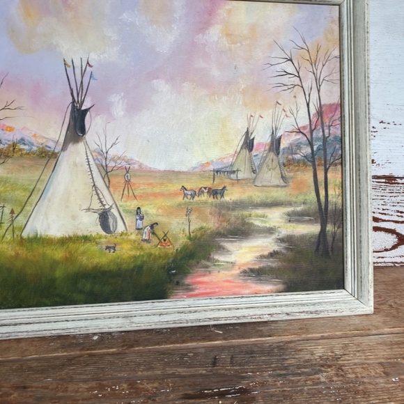 20 x 16  Framed Native American Western Oil Painting - Picture 4 of 9